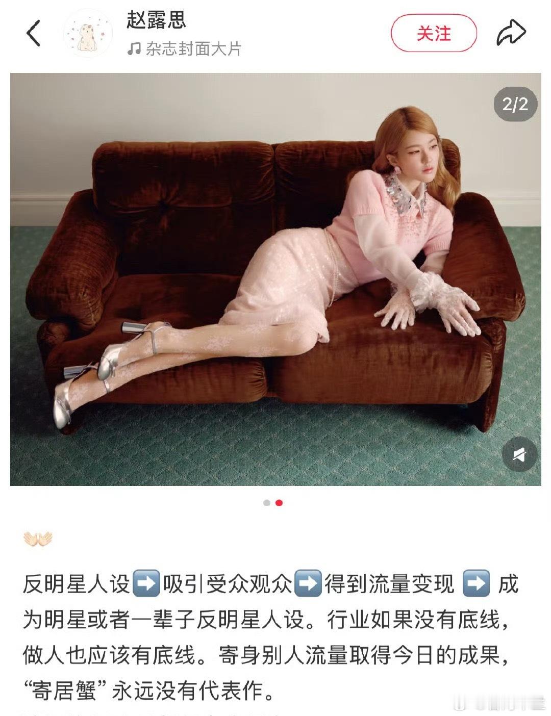 赵露思发文寄居蟹永远没有代表作赵露思发文谈行业与演员定位：称“寄居蟹”难有代表作