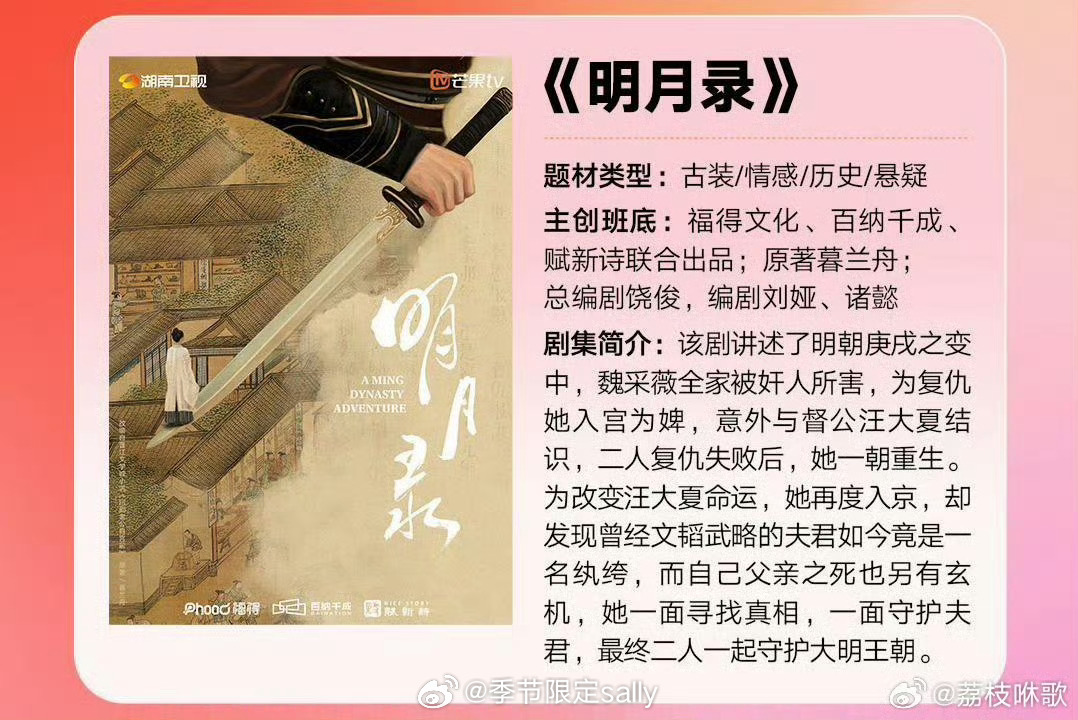 🍉《明月录》 10月底开机，这个🫓溜过谁吗？男主这人设[泪奔]题材类型：古装