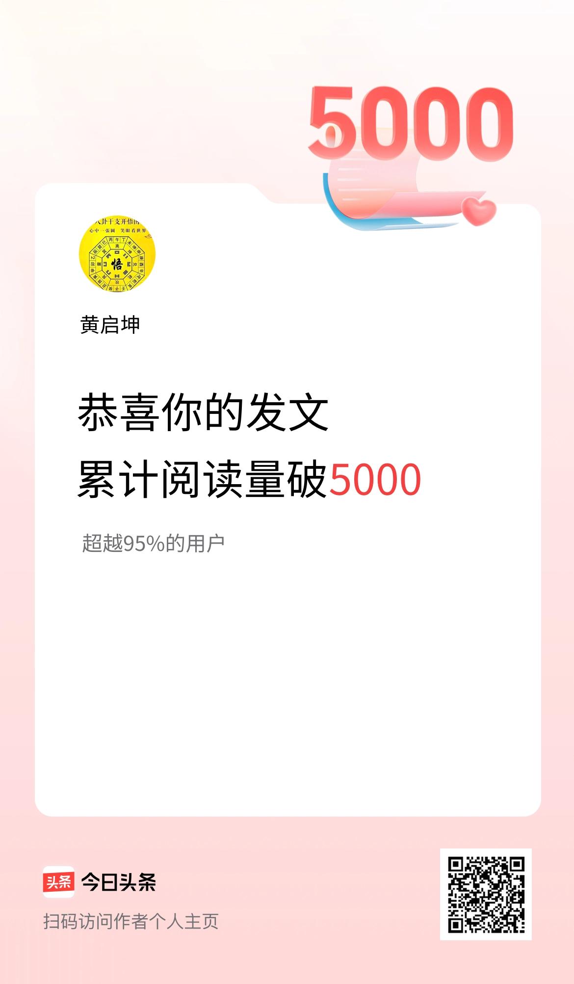 🤝我在头条累计获得阅读量破5000啦！