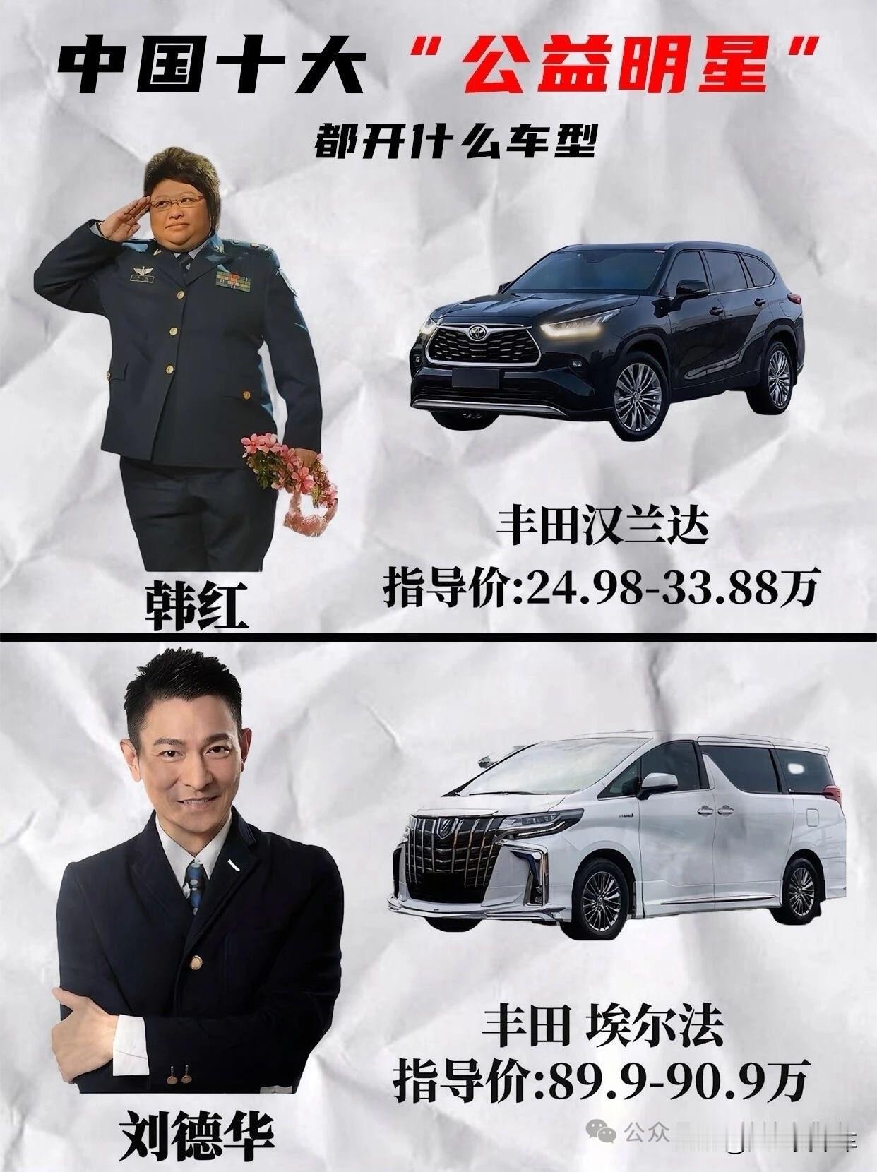 十大公益明星
都开什么车？名人做公益 明星车 明星用车