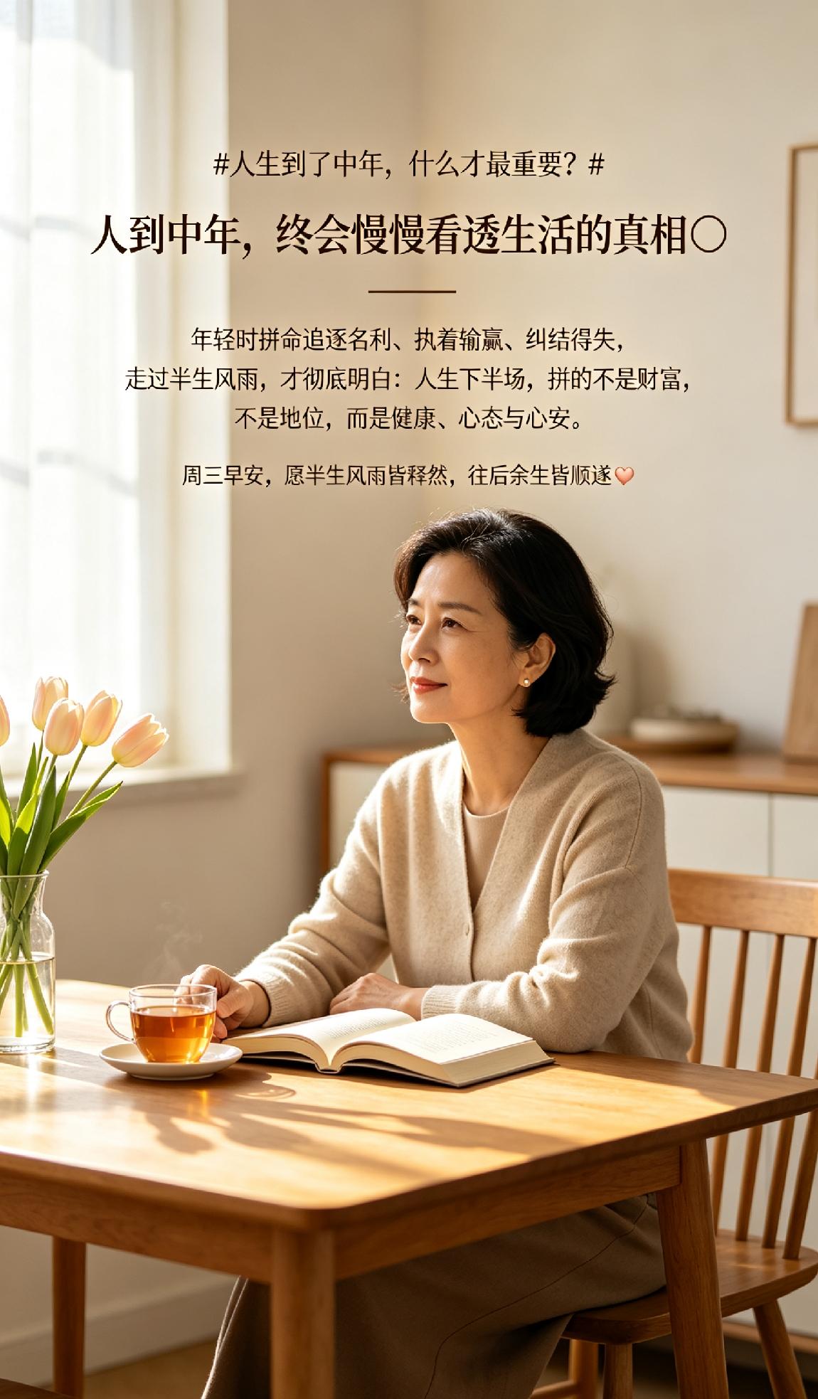 人到中年，终会慢慢看透生活的真相☀️
 
年轻时拼命追逐名利、执着输赢、纠结得失
