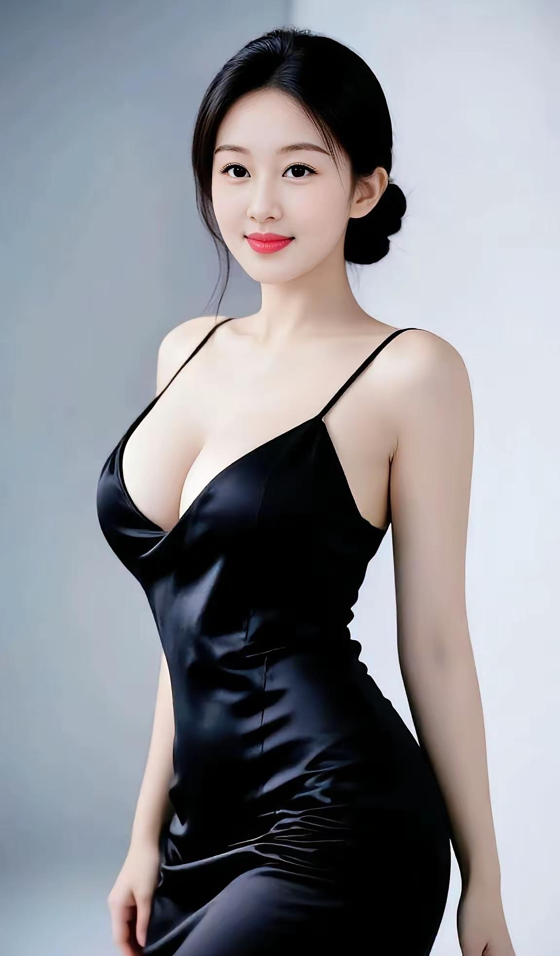 优雅黑裙，气质满分，自信微笑！