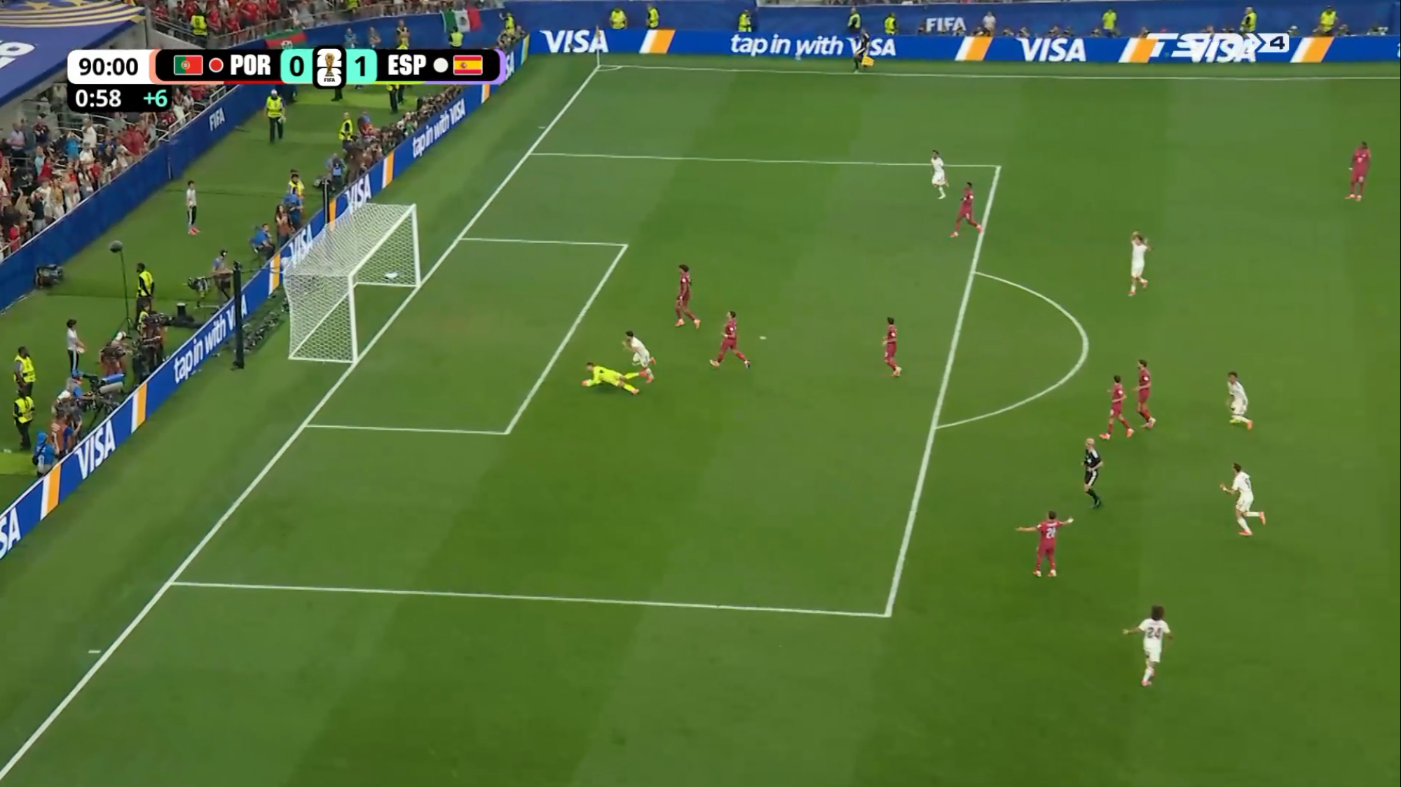 2026国际足联世界杯 16强西班牙对阵葡萄牙BO1，伤停补时阶段，西班牙进球了