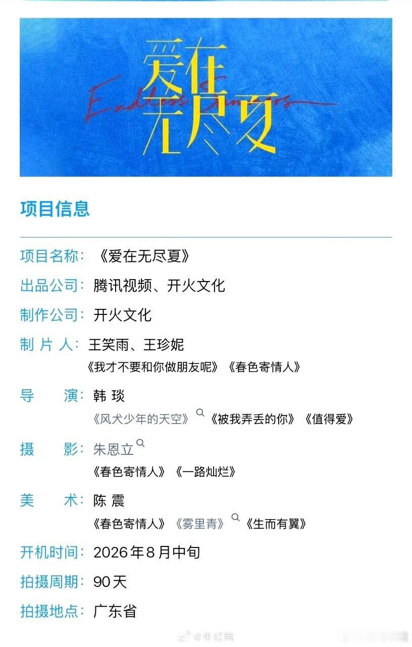 吃🍉腾讯电视剧《爱在无尽夏》领衔主演：王子奇  孟子义(按姓氏笔画顺序排列，不