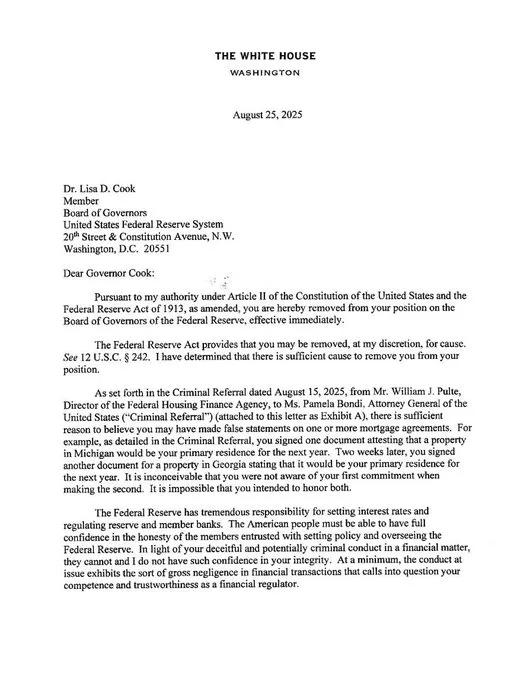 🚨🇺🇸突发新闻：特朗普解雇美联储理事丽莎·库克后，美元暴跌

由于市场对特
