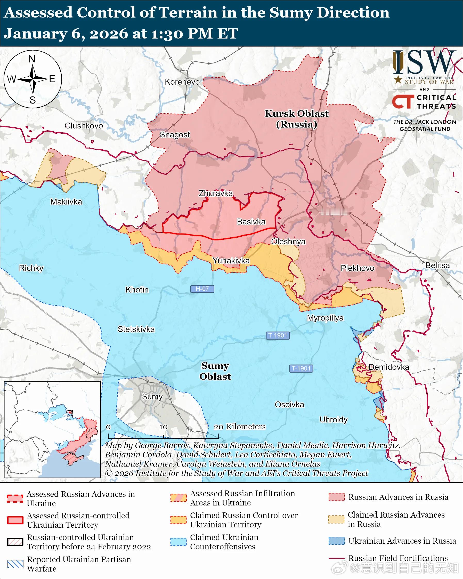 北方轴心俄罗斯的目标：在乌克兰北部沿国际边界建立可防御的缓冲区。1月6日俄军继续