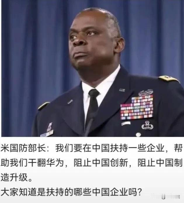 美国前国防部长奥斯汀曾经说过“我们要在中国扶持一些企业，帮助我们干翻华为，阻止中