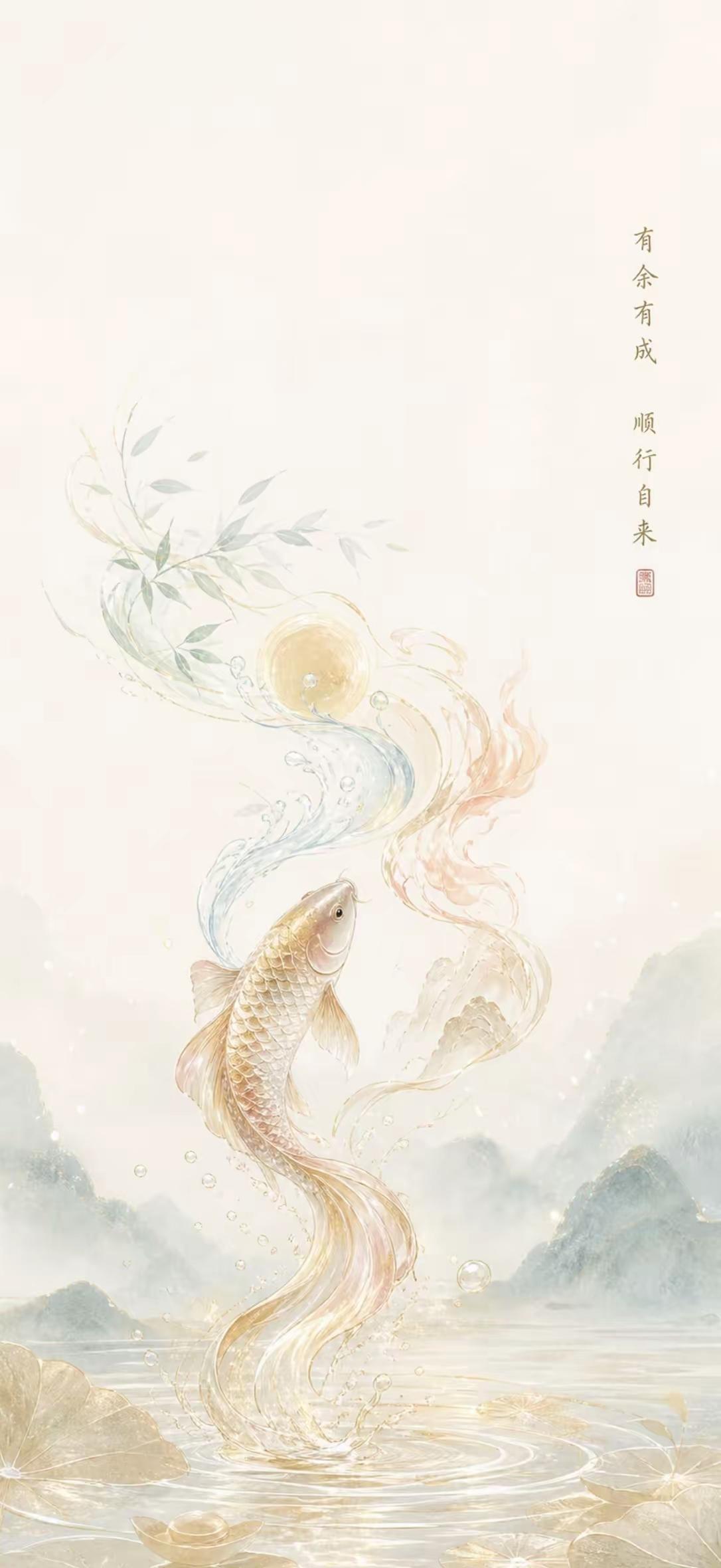 国风壁纸～心明财顺好运来，金莲绽放金光闪闪，财运滚滚迎喜气盈门，接住这份满满福气