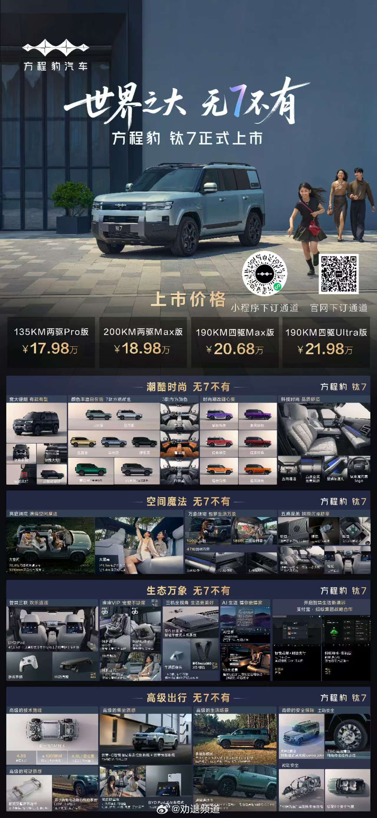 昨晚上市的方程豹钛7了解一下，这么一台长5m、宽2m的插混大五座方盒子，卖17.