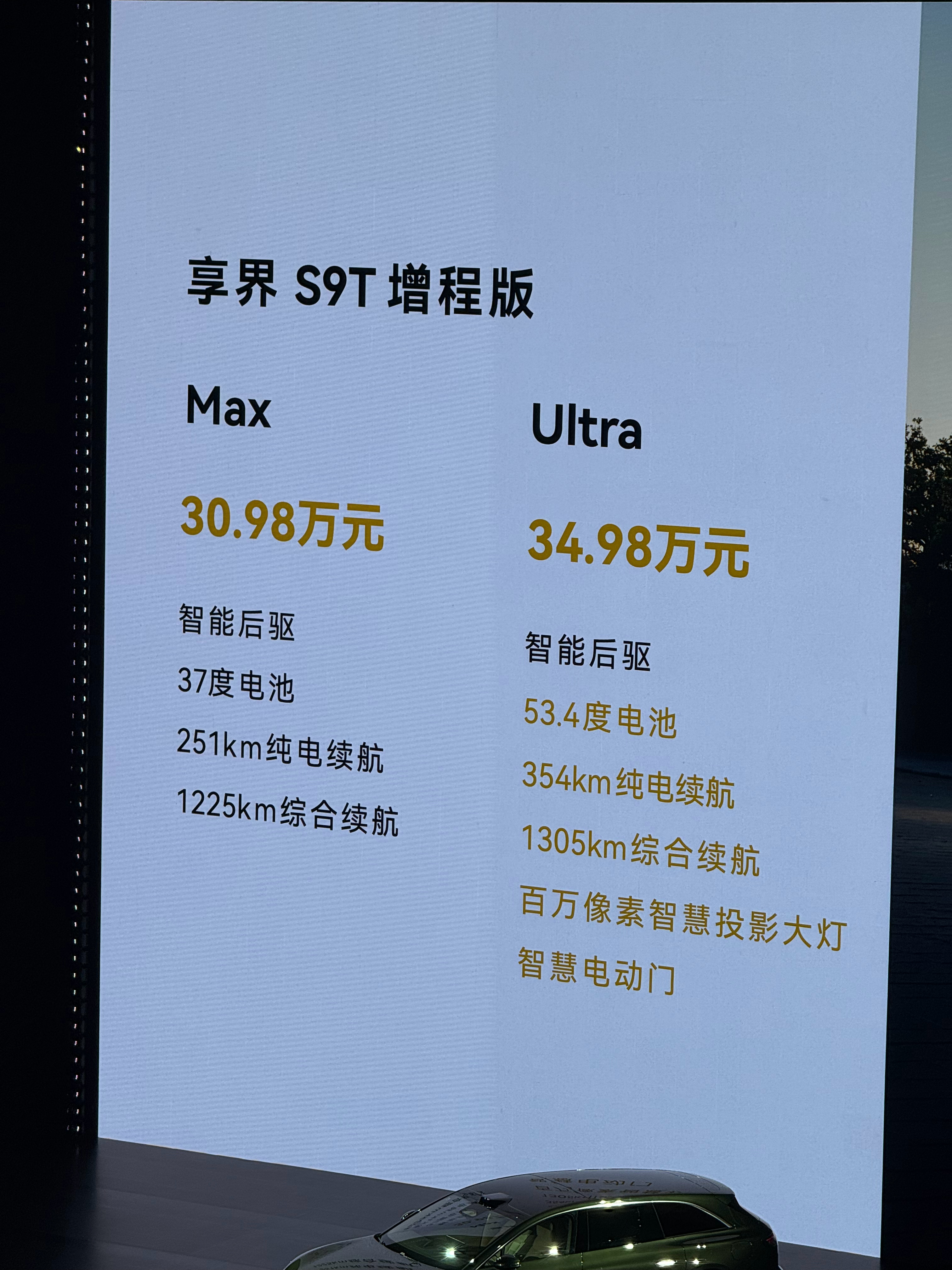 享界S9T正式上市，新车共推出4个版本，其中享界S9T增程版Max售价30.98