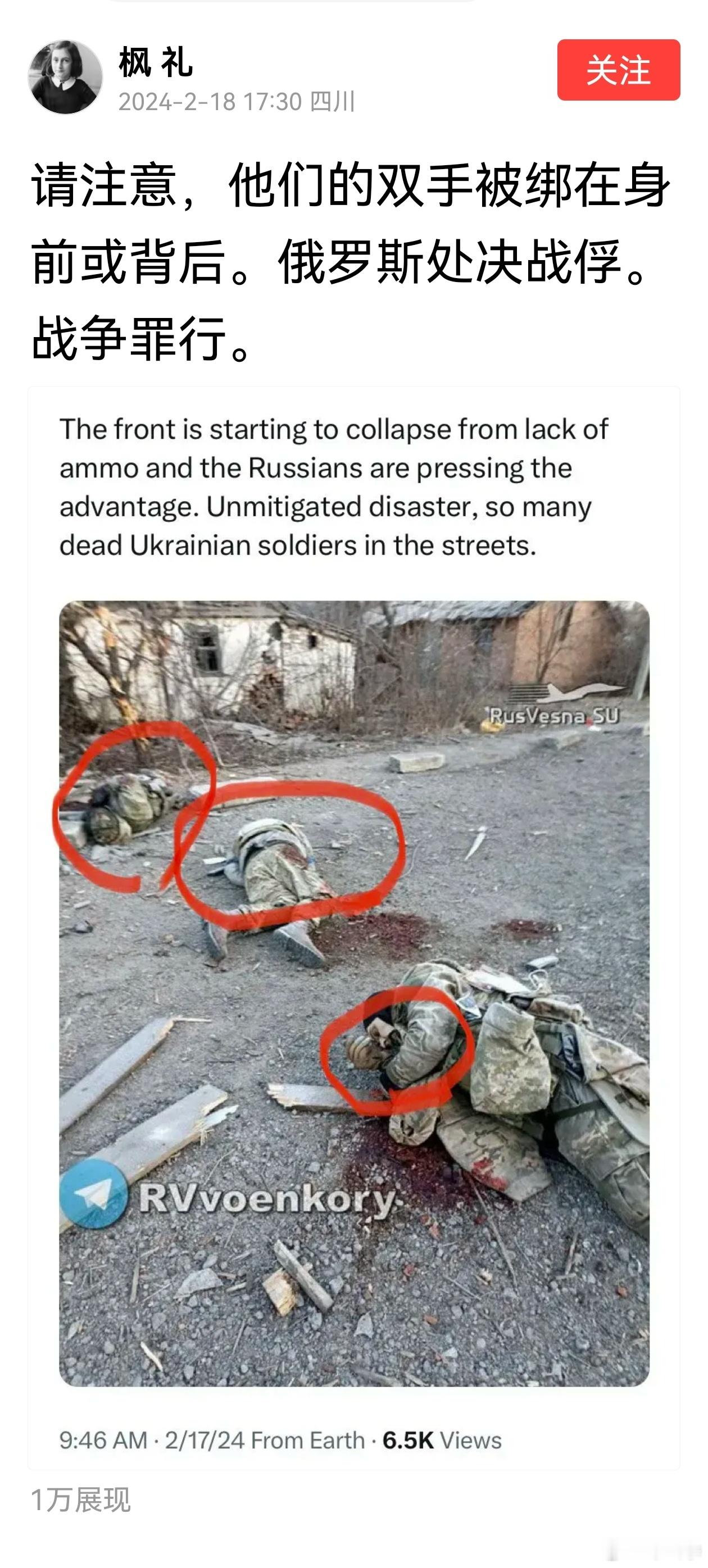 这些反剪双手被打死的乌军应当是乌军督战队战绩，当时乌军形成溃败之势，撤退命令没到