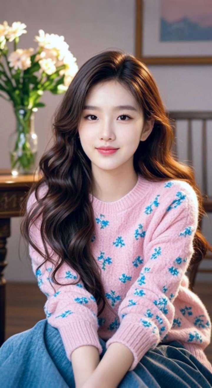 AI扩图 AI粉衣佳人