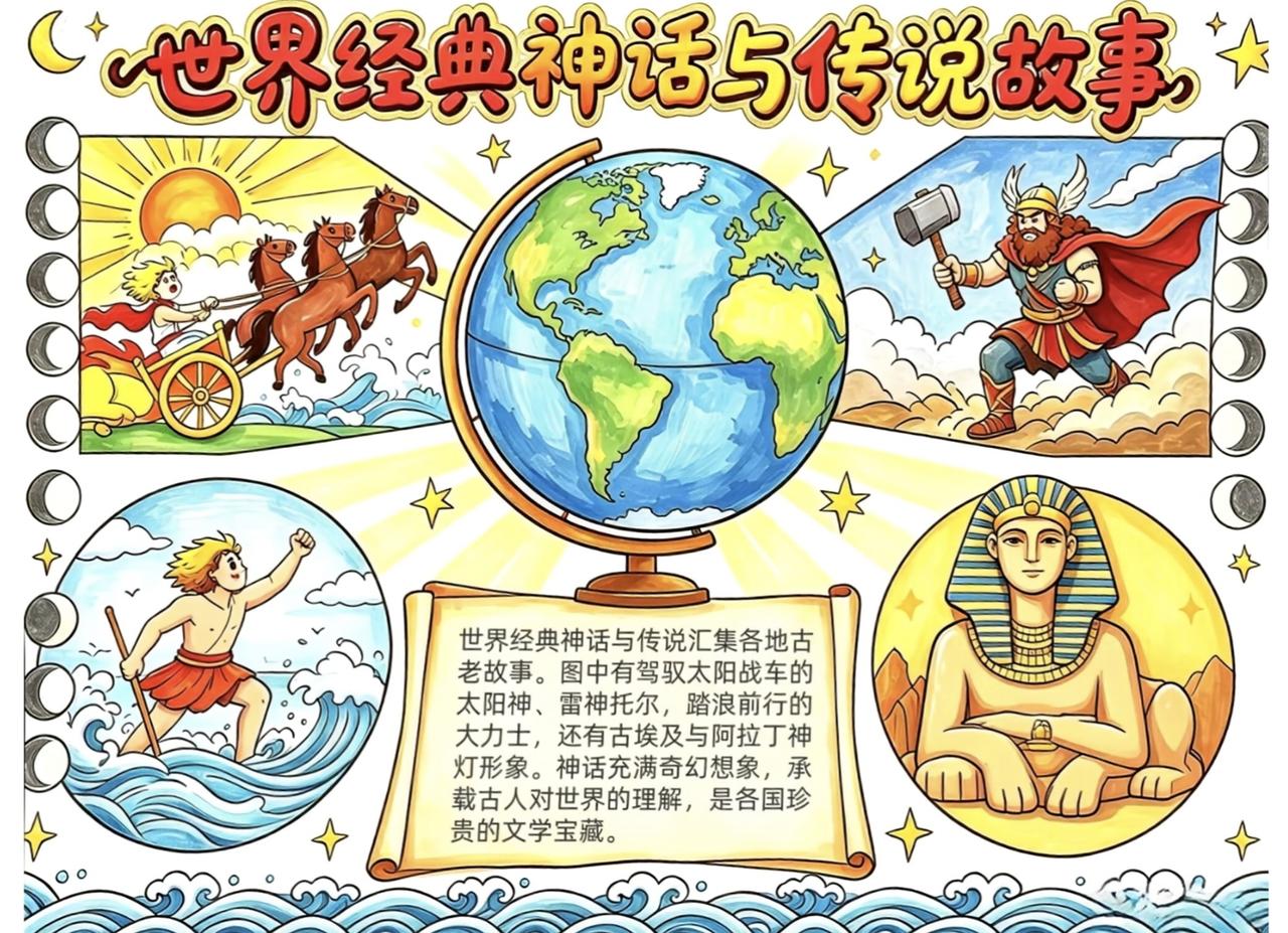 四年级上册语文，快乐读书吧《世界经典神话与传说故事》阅读手抄报，收藏给孩子参考学