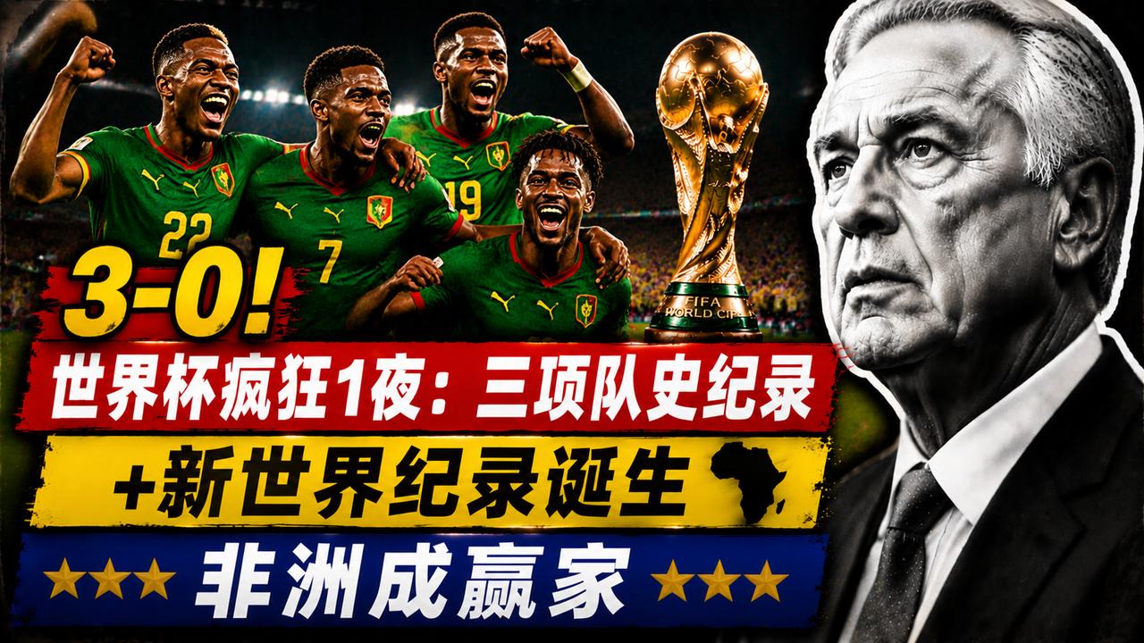3-0！世界杯疯狂1夜：三项队史纪录+新世界纪录诞生，非洲成赢家
一场1/8决赛