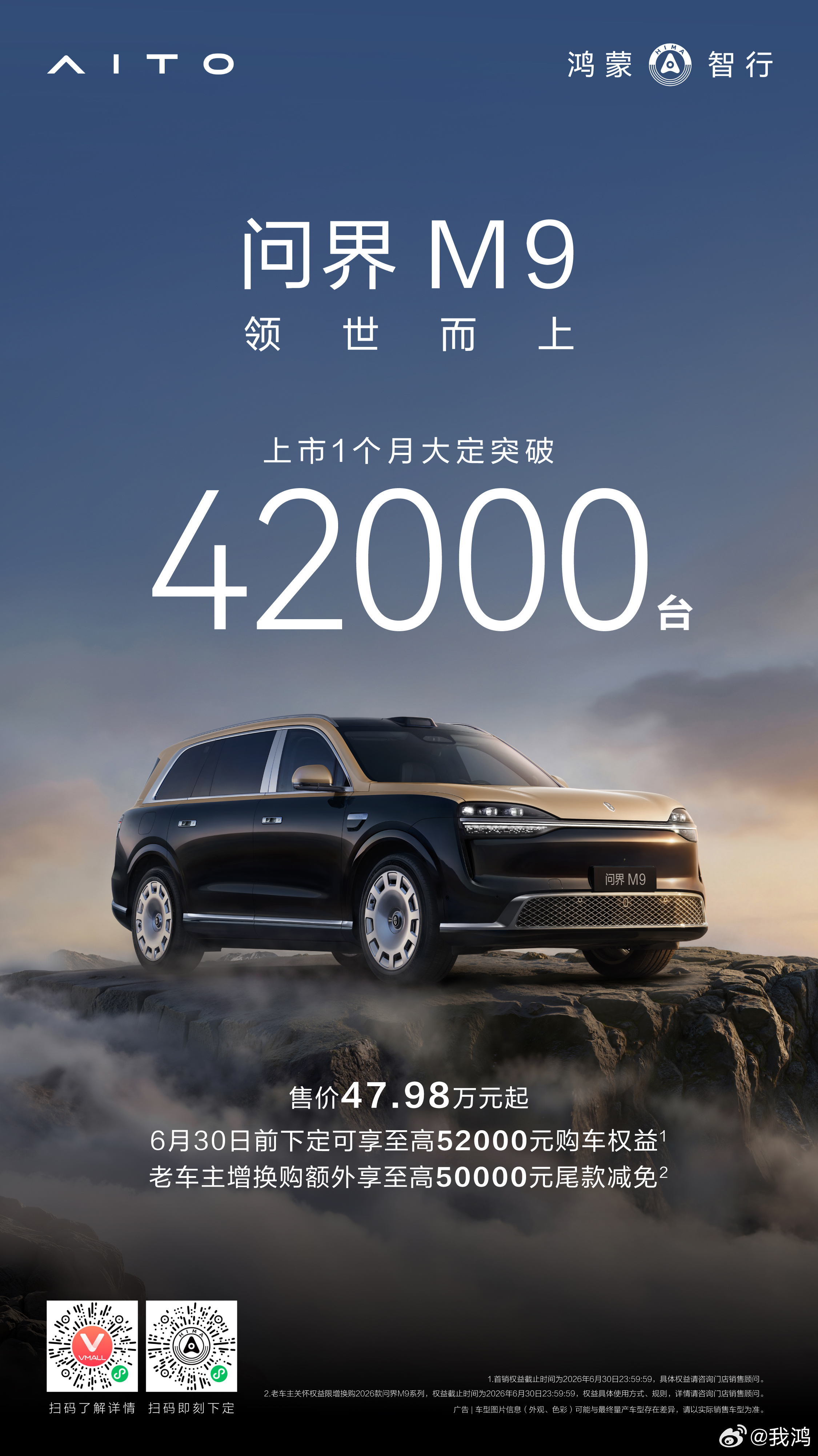 问界M9上市1个月大定突破42000台，Ultimate版本占比超35%！