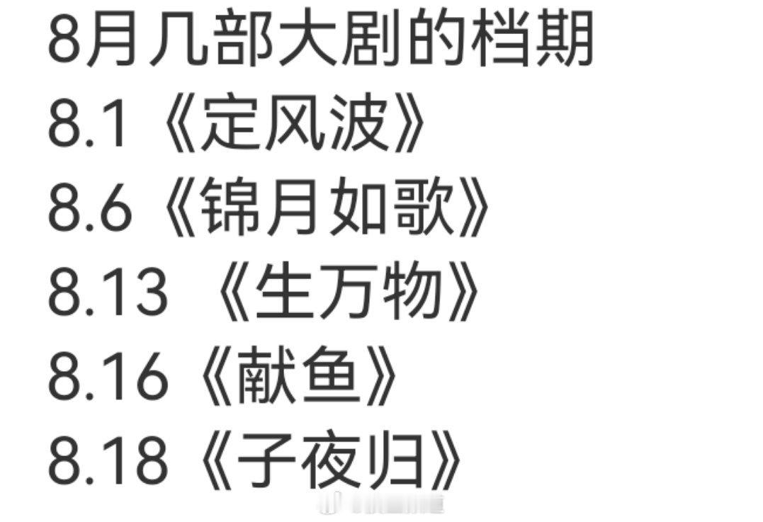 搬运一些大剧的档期瓜 ​​​