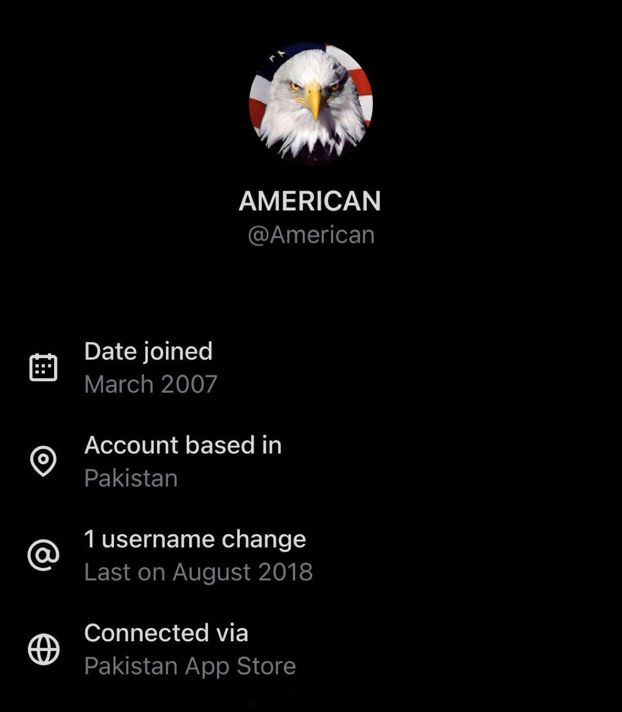 来自巴基斯坦的“美国人”账号已炸号。