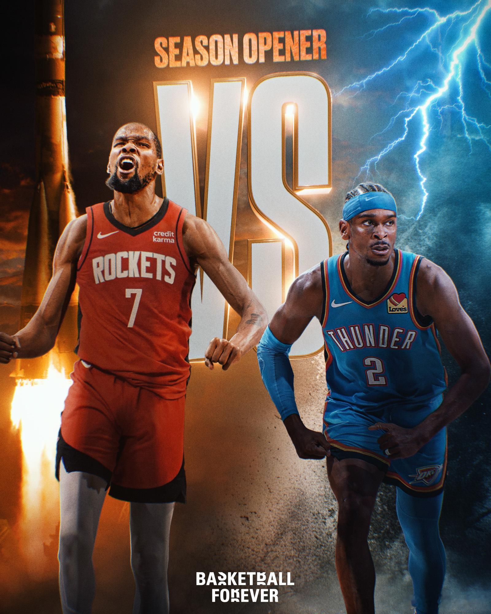 🚨NBA新赛季揭幕战火箭vs雷霆，杜兰特面对旧主，勇士vs湖人！詹库对决再燃战