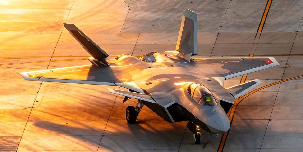 夕阳下的歼-20“威龙”战斗机，真是太漂亮了！

不过，这张图上的夕阳是AI处理