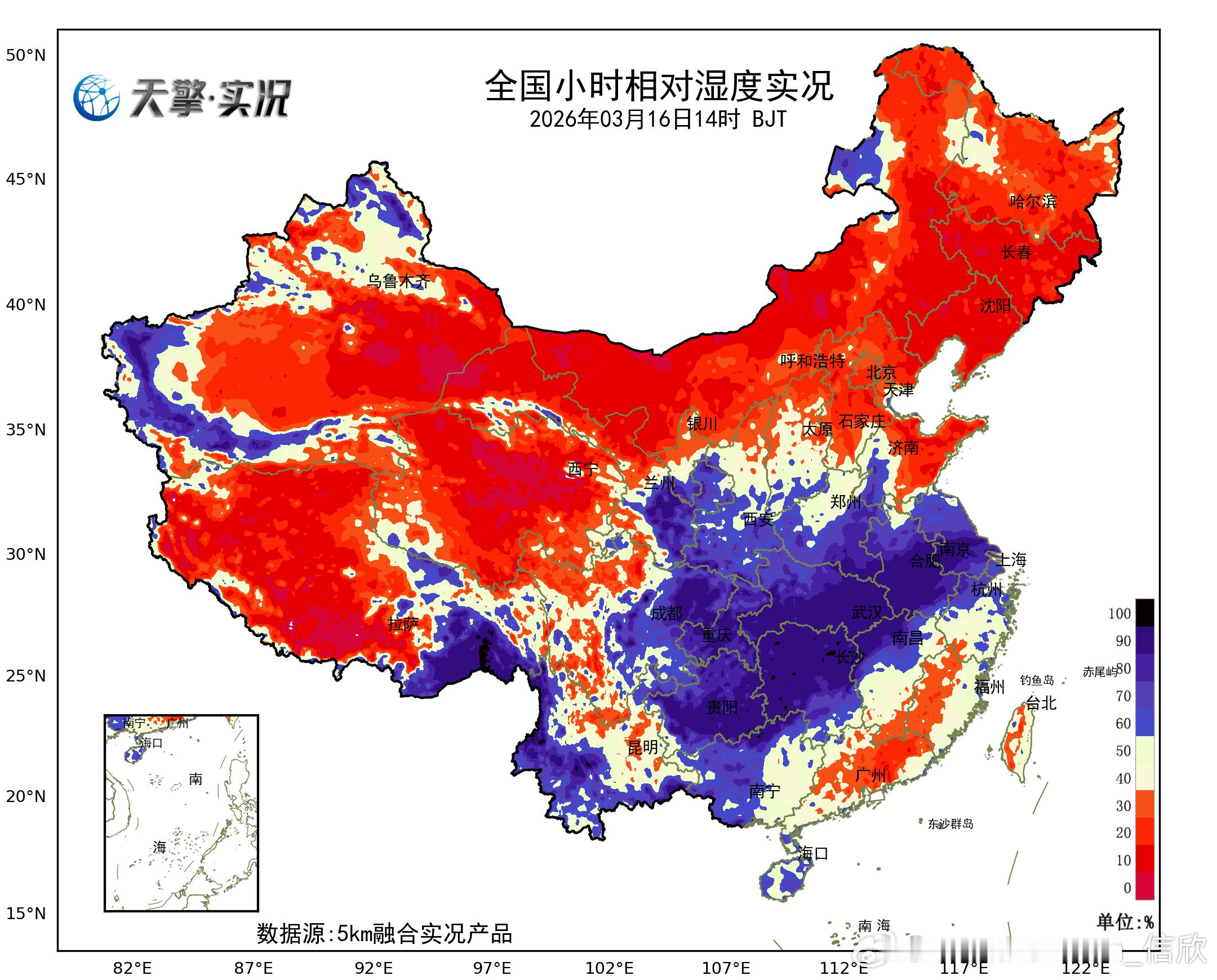 【北干南湿】今天08-14时，降雨主要出现在西藏东南部、云南西部，以及贵州到湖北