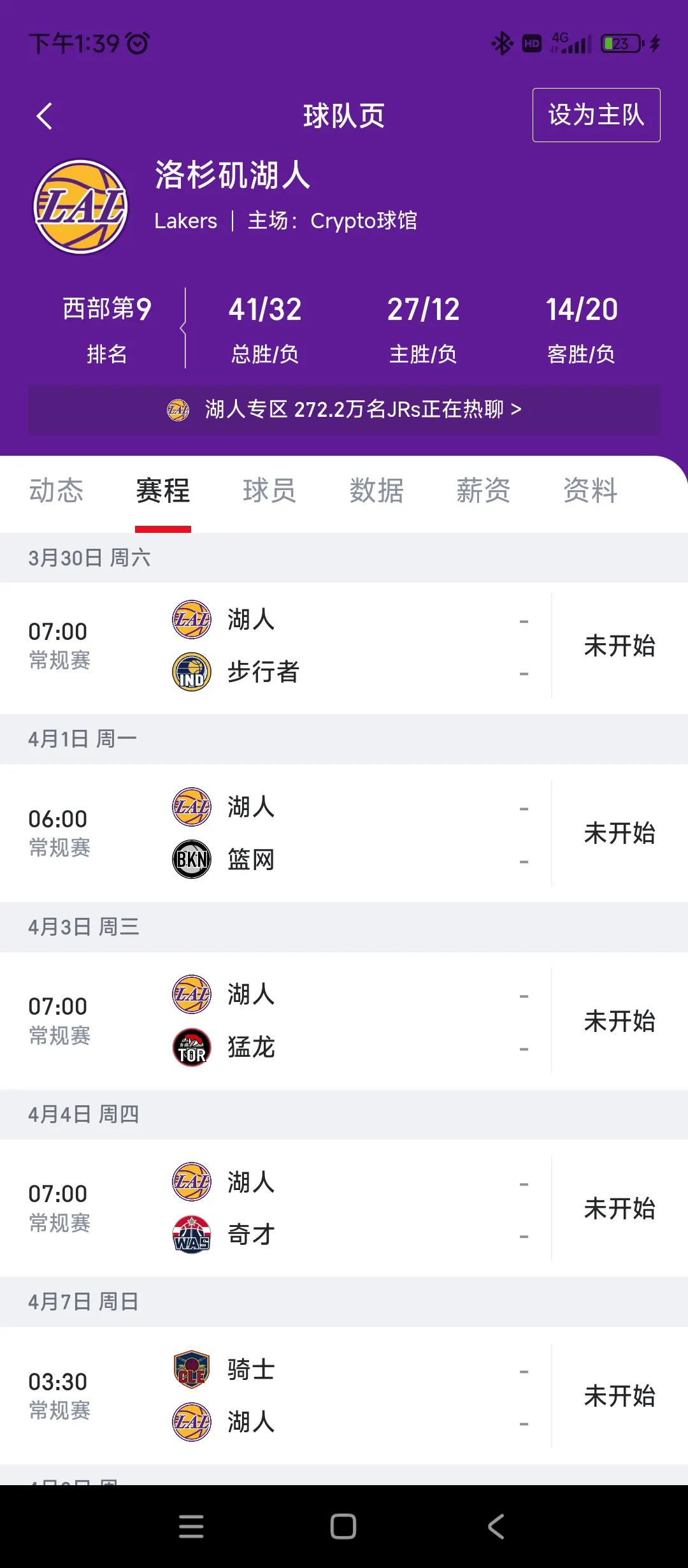 随着湖人今天战胜灰熊
整个赛季还剩下9场比赛
就看湖人能不能团结一心，以9站全胜