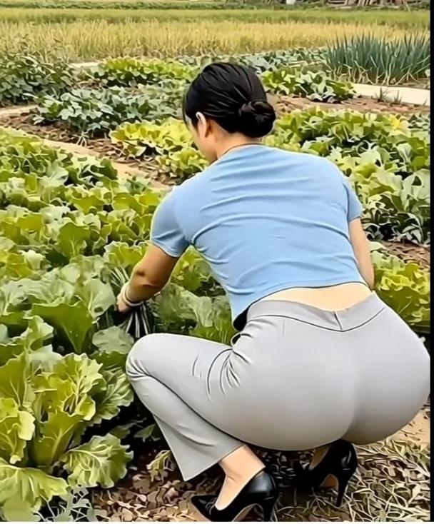 〔欣赏图片〕
图中画面真给力；
一个美女在摘菜；
绿色蔬菜招人爱；
美女你更招人