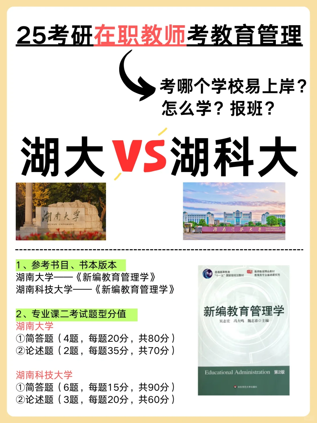 在职教师考研教育管理→选湖大🆚湖科大❓