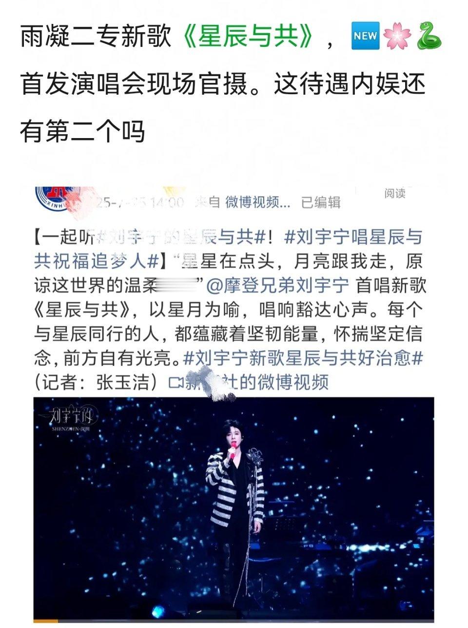 刘宇宁新歌《星辰与共》，新华社首发演唱会现场官摄。 ​​​