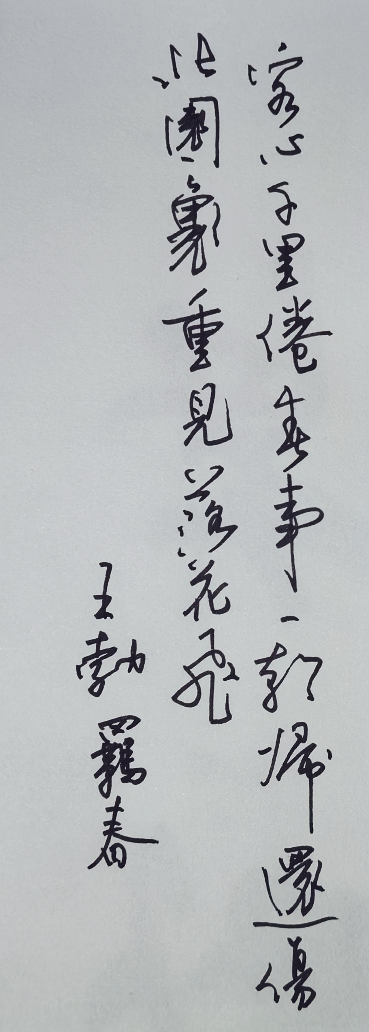 一、图片文字释读
这是硬笔草书书写的王勃《羁春》，竖排从右至左认读：
右列：客心