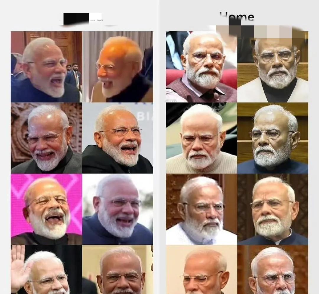 16幅莫老迪照片，左边8幅莫老迪笑得嘴咧得能吞下整只蛤蟆。
   右边8幅莫老迪