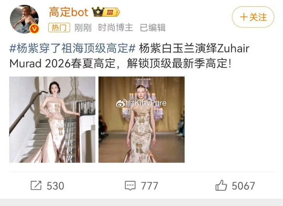 原来杨紫白玉兰奖颁奖典礼的高定是三手的 