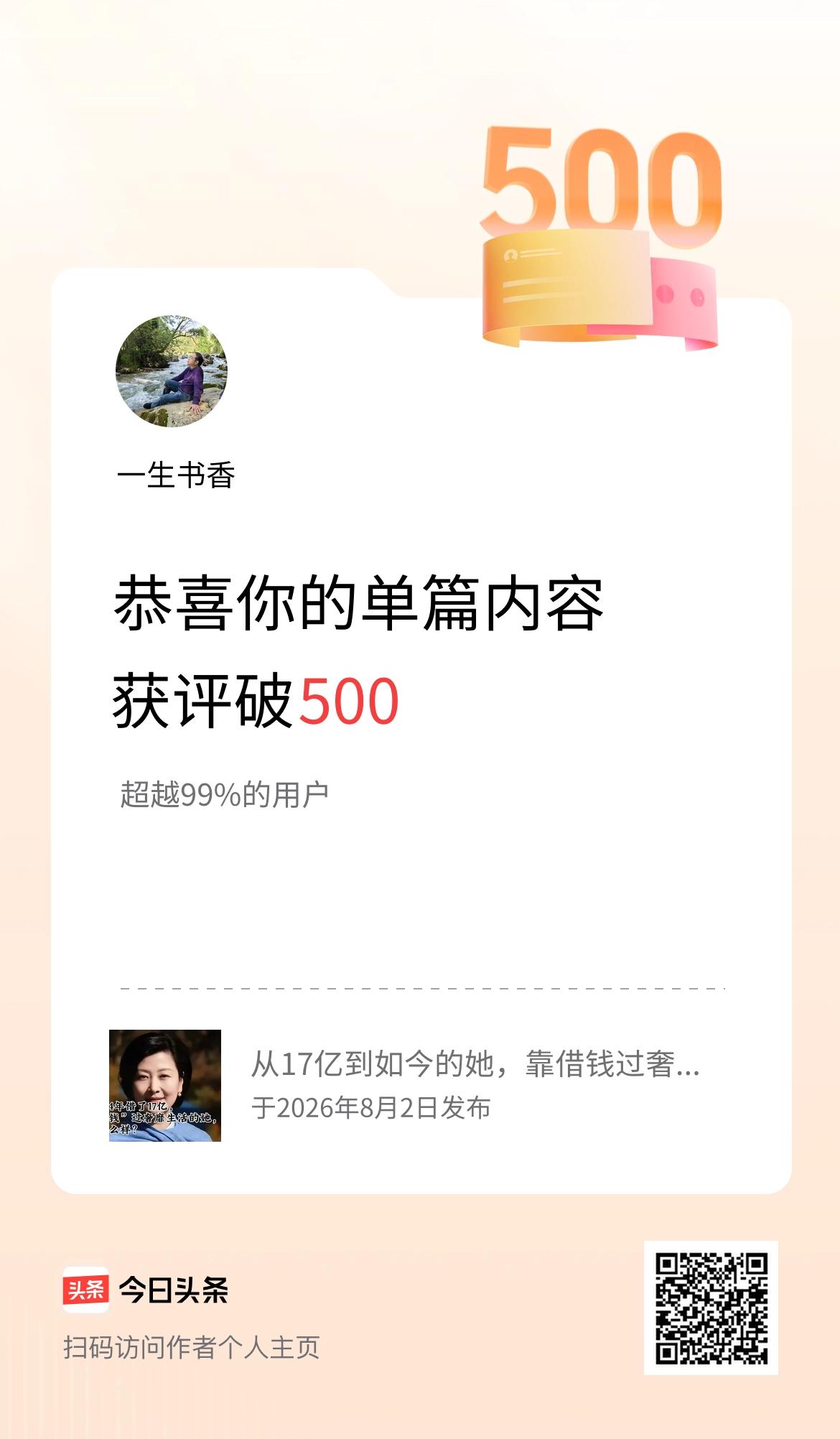 单篇内容获评论量破500啦！