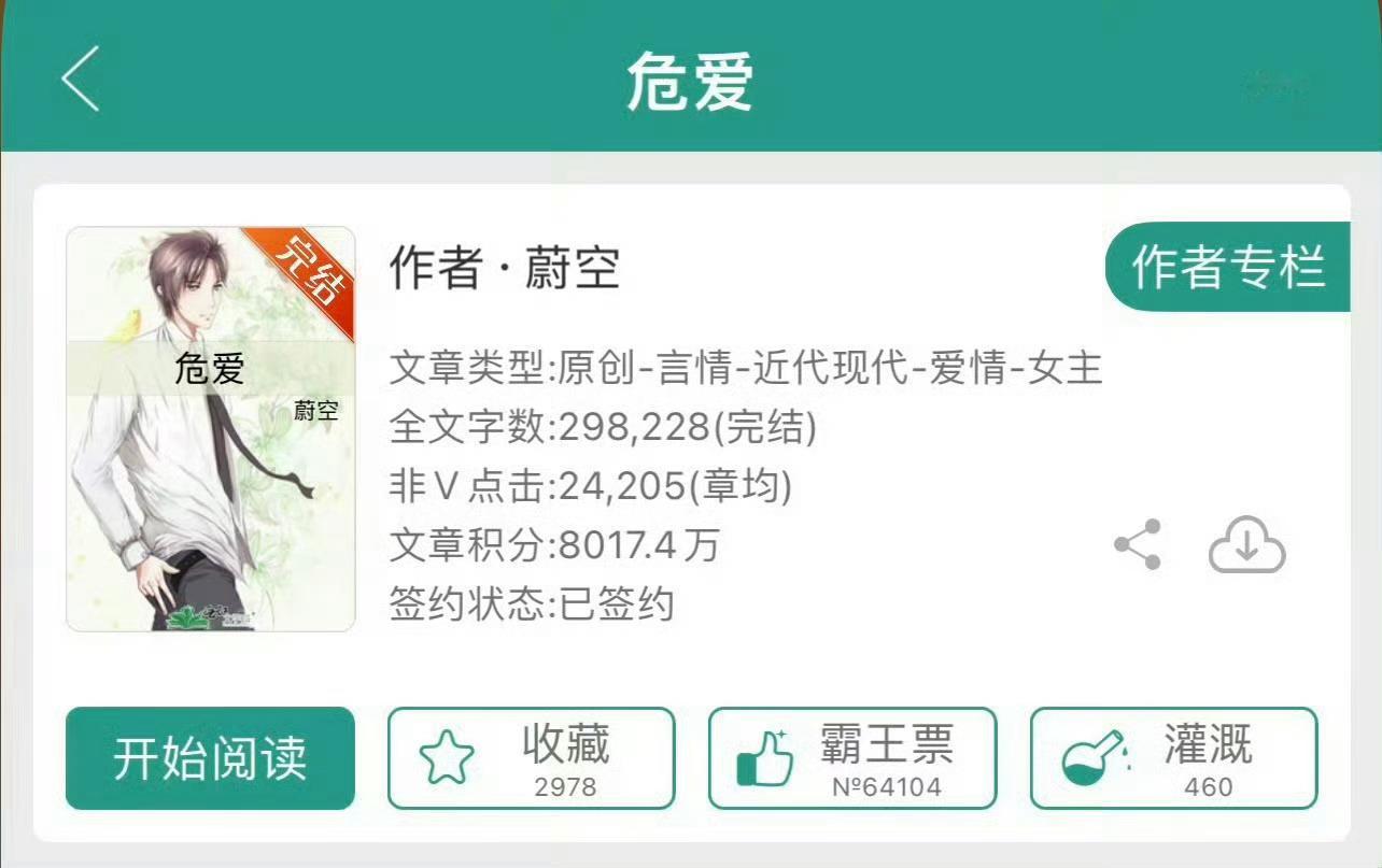 小说推荐：《危爱》 作者:蔚空简评：清冷学霸女主vs暴躁痞子男主，另类青梅竹马，