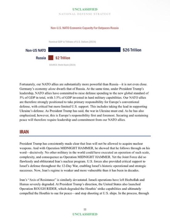 根据美国国防部2026年《国防战略》，俄罗斯“在可预见的未来仍将对北约东部成员国