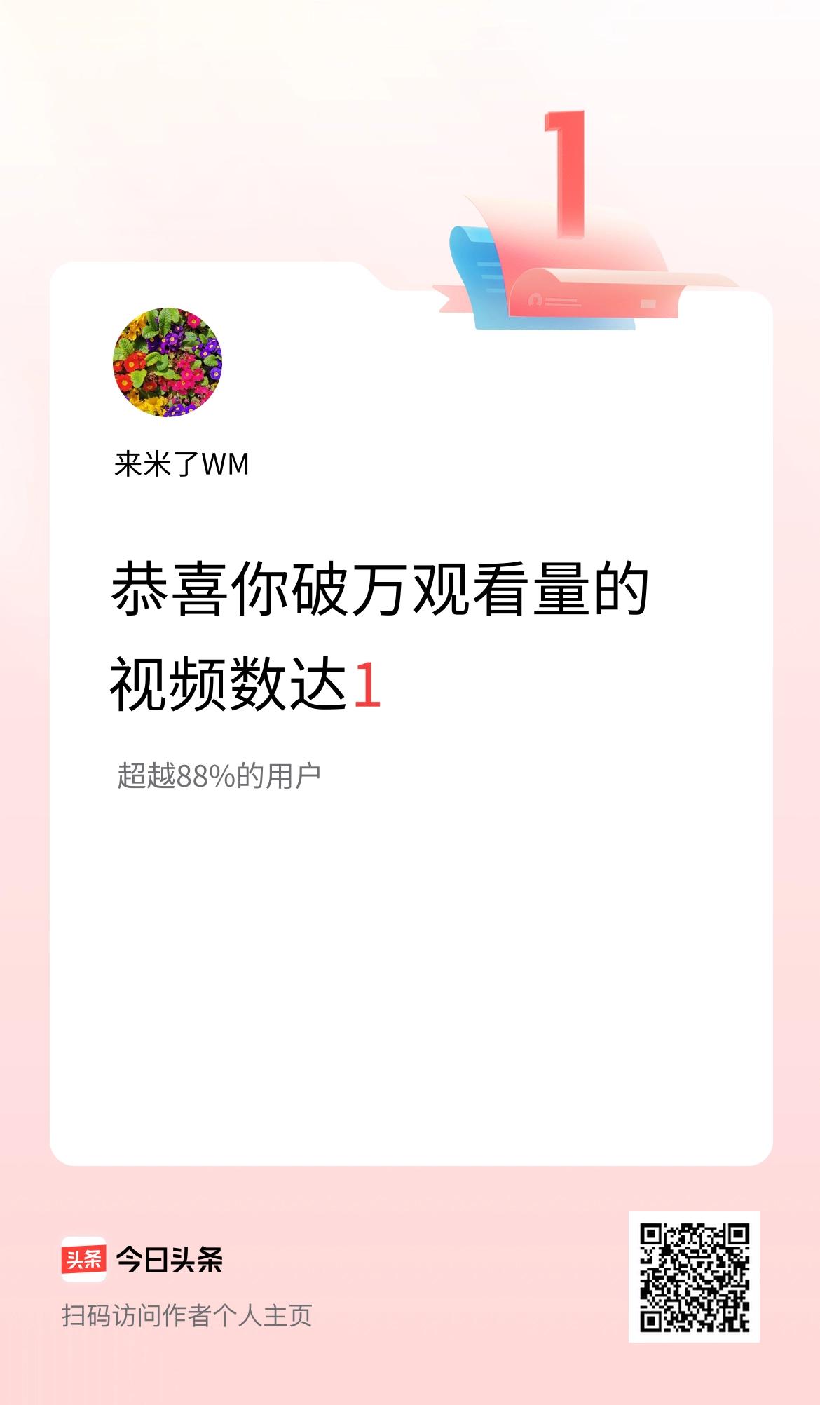 我在头条有1条视频播放量破万了！