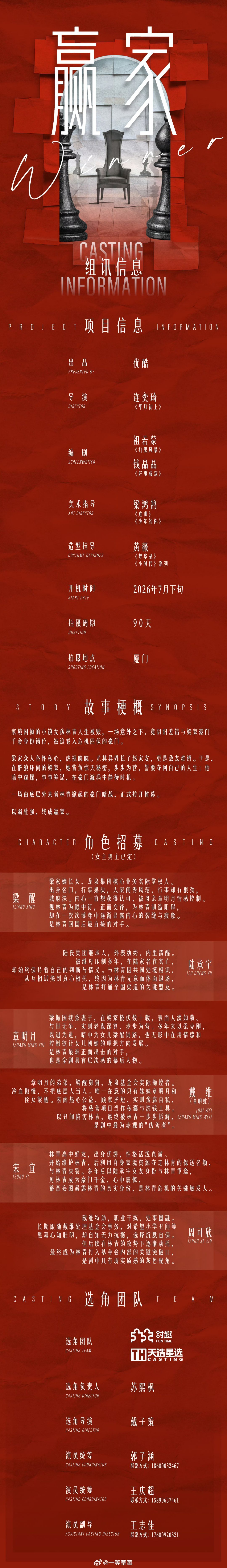 田曦薇、魏大勋《赢家》组讯 