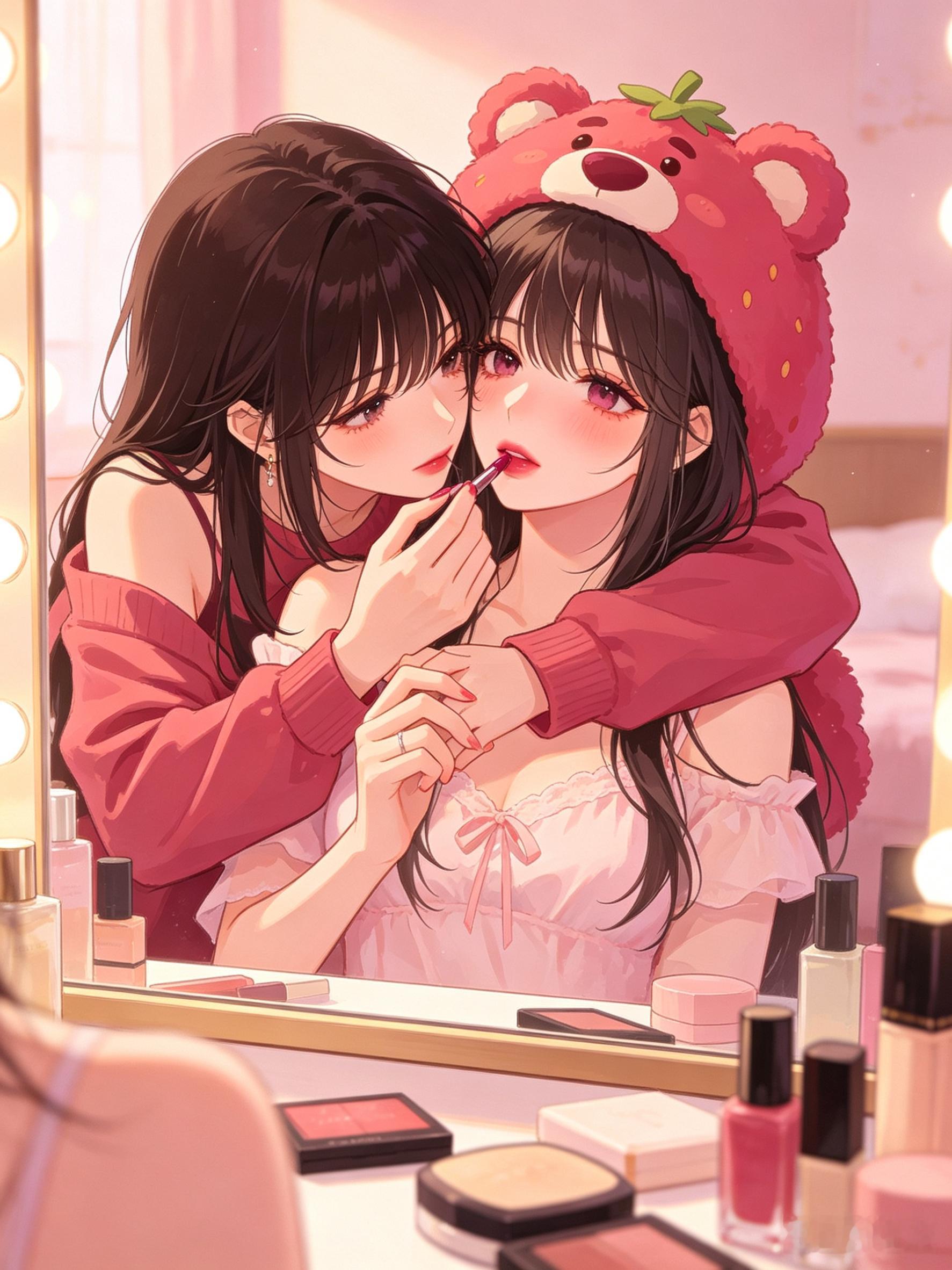 打啵莓  🩷打啵莓 💜莓次方💜✖️🩷草莓熊俯身逼近，鼻尖相抵，呼吸层层覆