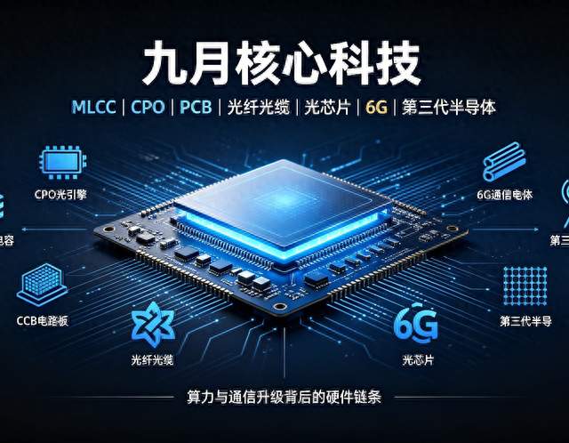 九月核心科技：MLCC CPO PCB 光纤光缆 光芯片 6G 第三代半导体等
