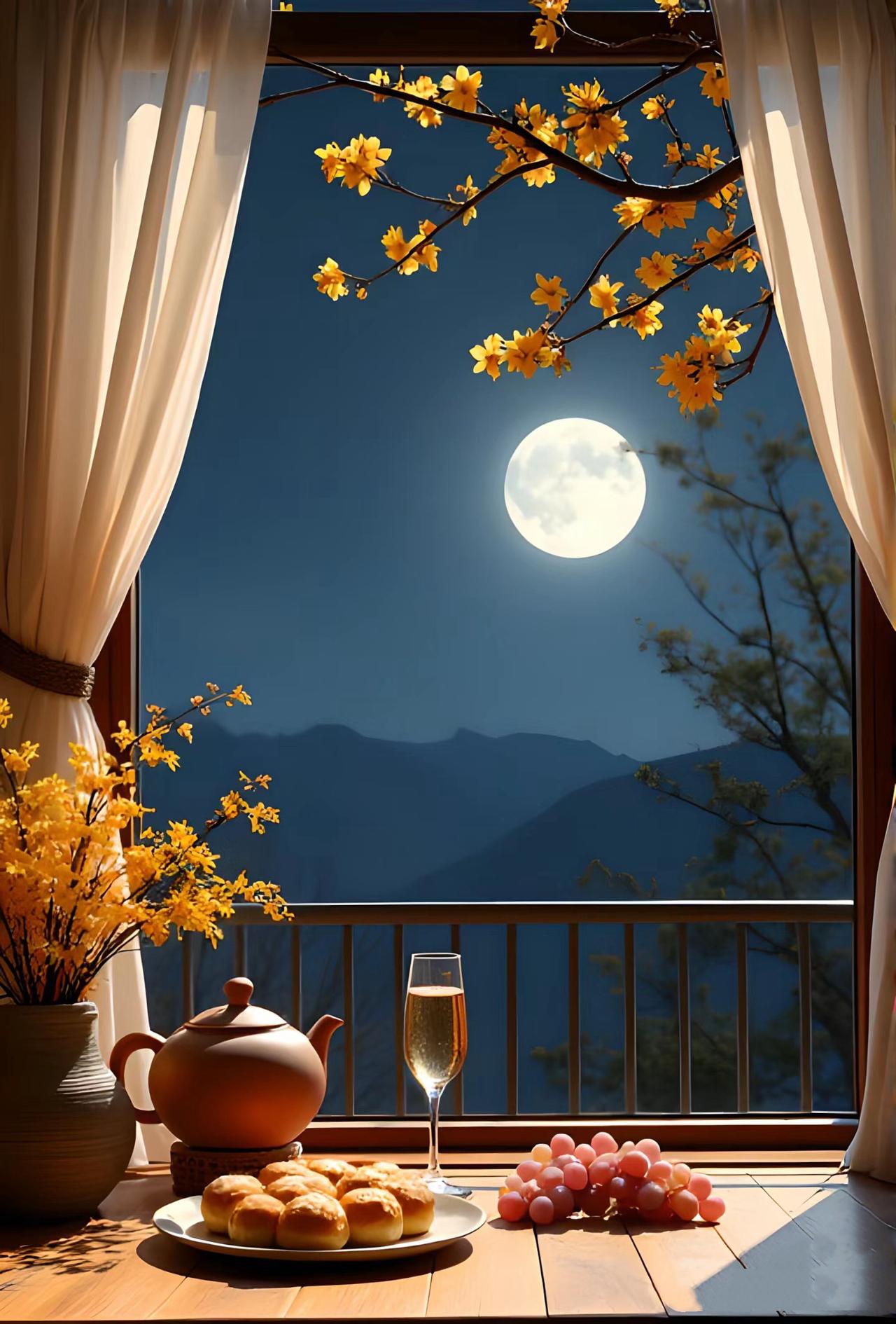 下联：月下烹茶唱晚风。

（题图来自网络）