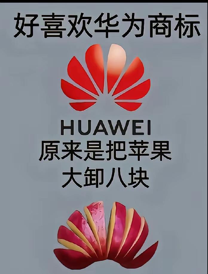 不少人第一眼看到华为的花瓣logo，看完这张图直接笑出声，这不就像把苹果切成八瓣