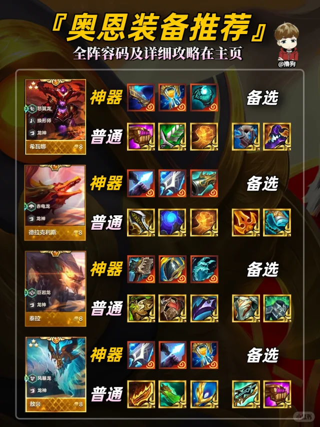 巨龙之巢全英雄奥恩神器和普通出装大全