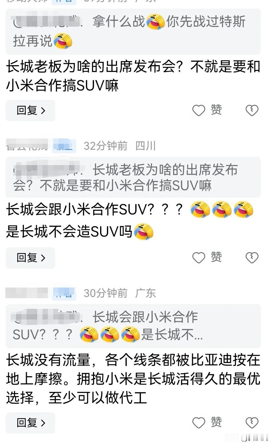 有博主说小米将与长城合作造车，长城可以为小米代工，长城曾经国内suv霸主，最后将