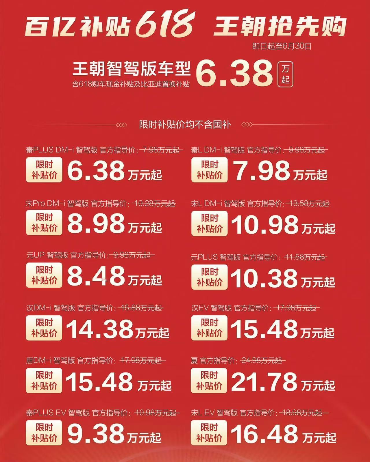 比亚迪王朝智驾版车型推出限时优惠 综合补贴后售6.38万起
比亚迪海洋智驾版车型