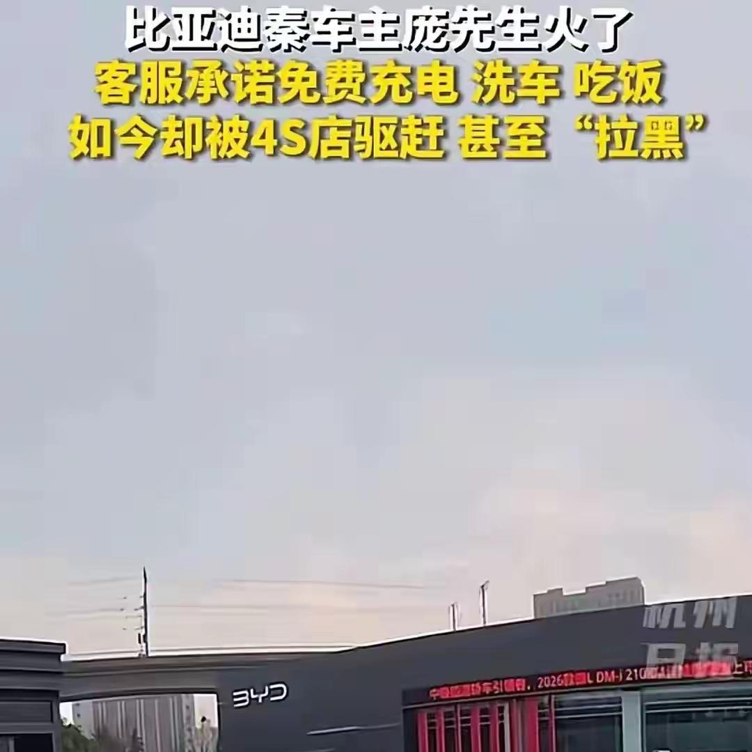 BYD车主庞先生因一年在4S点免费吃饭超过260次并打包，私占充电车位等行为被拉