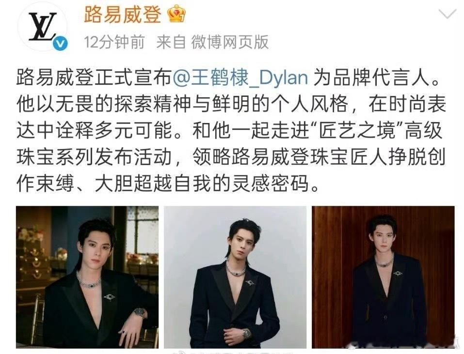 LV 正式官宣王鹤棣为品牌代言人！至此LV还有刘亦菲，朱一龙，宋茜，周冬雨，王嘉