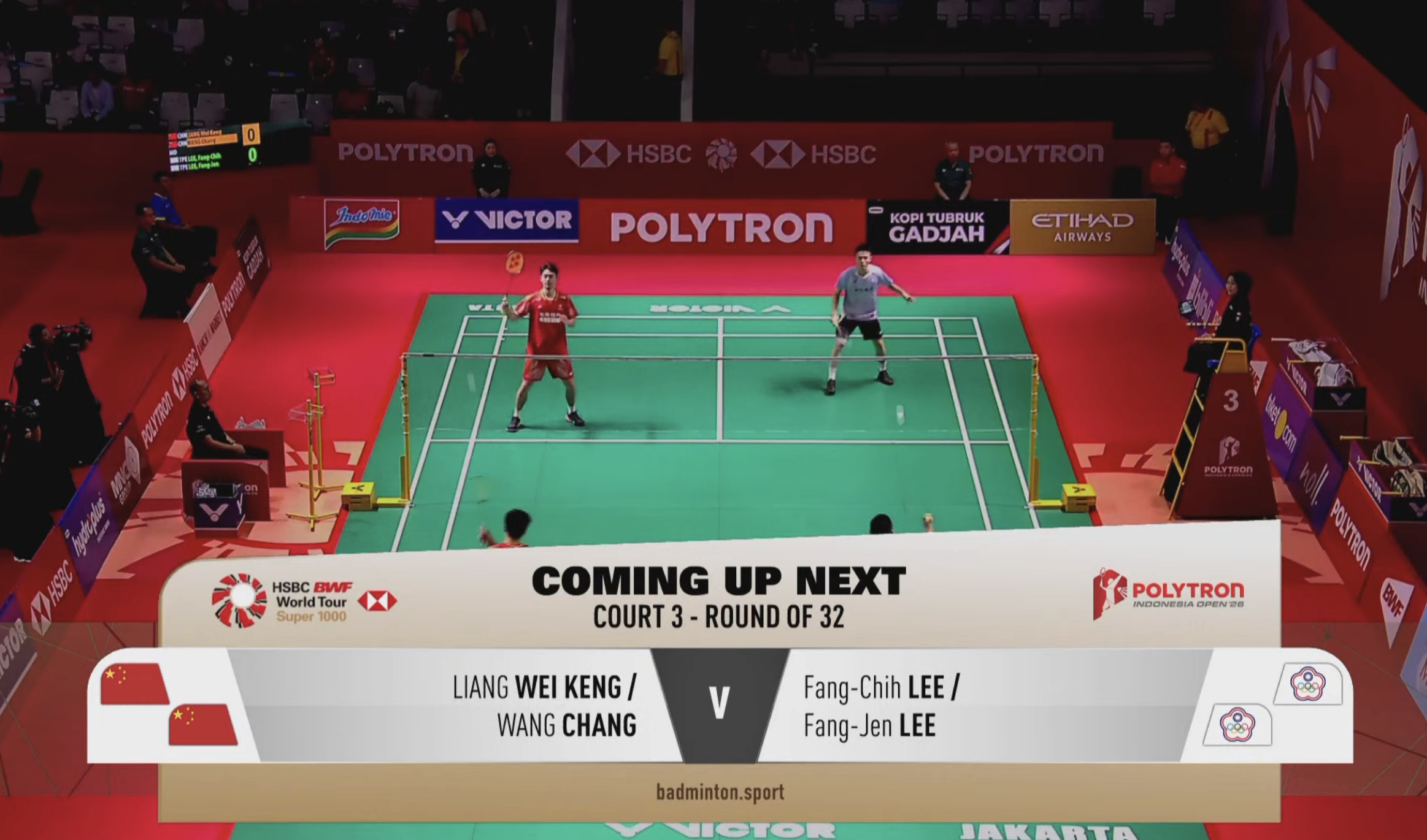 梁伟铿/王昶🇨🇳 vs 李芳至/李芳任，比赛马上开始！2026年印尼羽毛球公