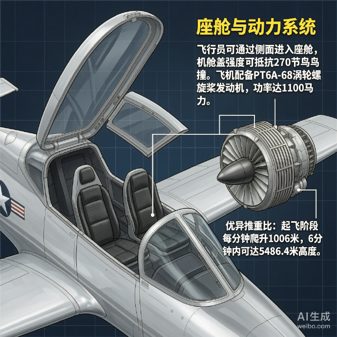 军事ai新视野 T-6“德克萨斯人”Ⅱ教练机［美］机长：10.16米翼展：10.