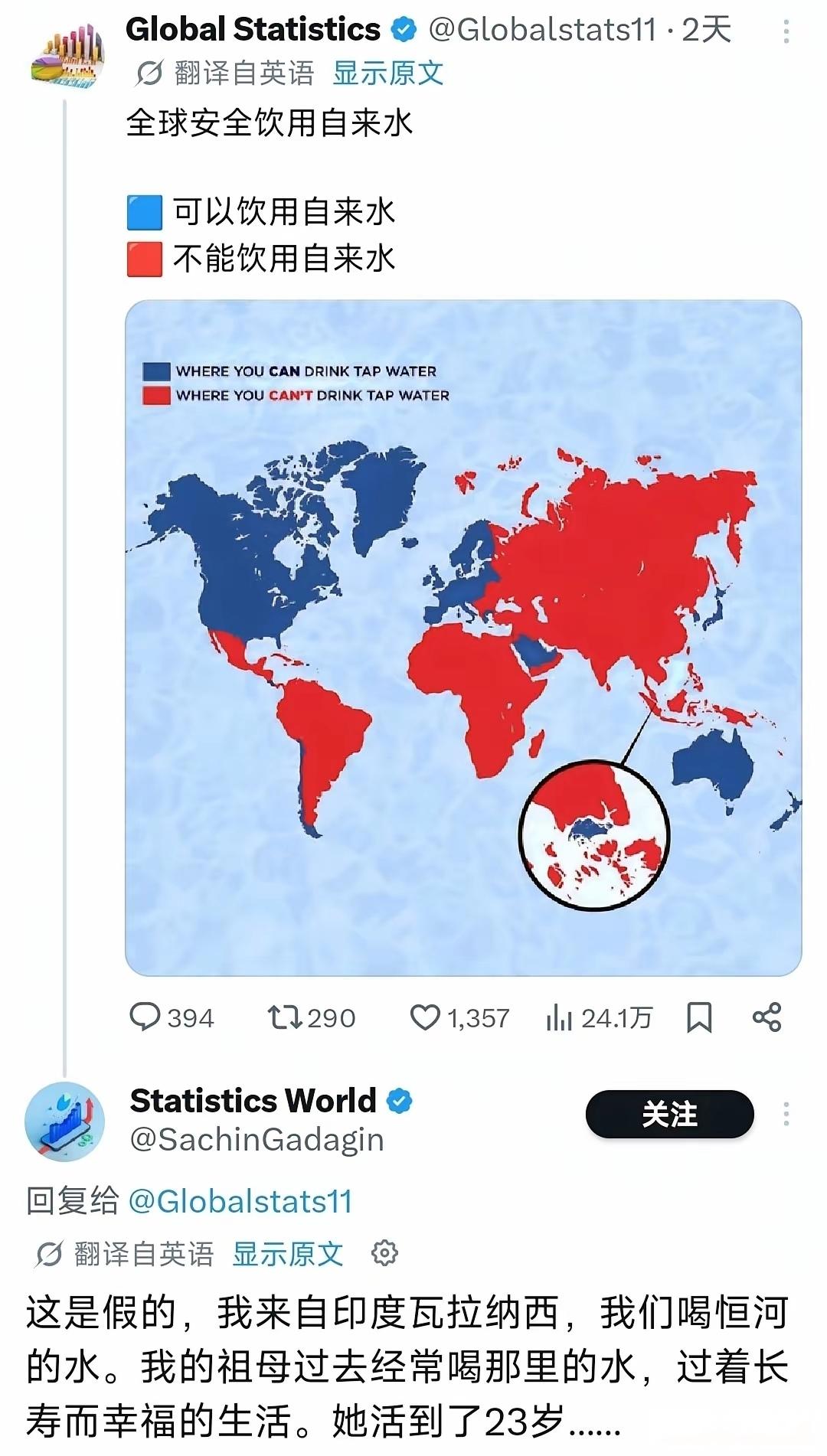 自来水能直接喝，不代表他们自来水的标准高。就像印度人说恒河水能喝，是一个道理。