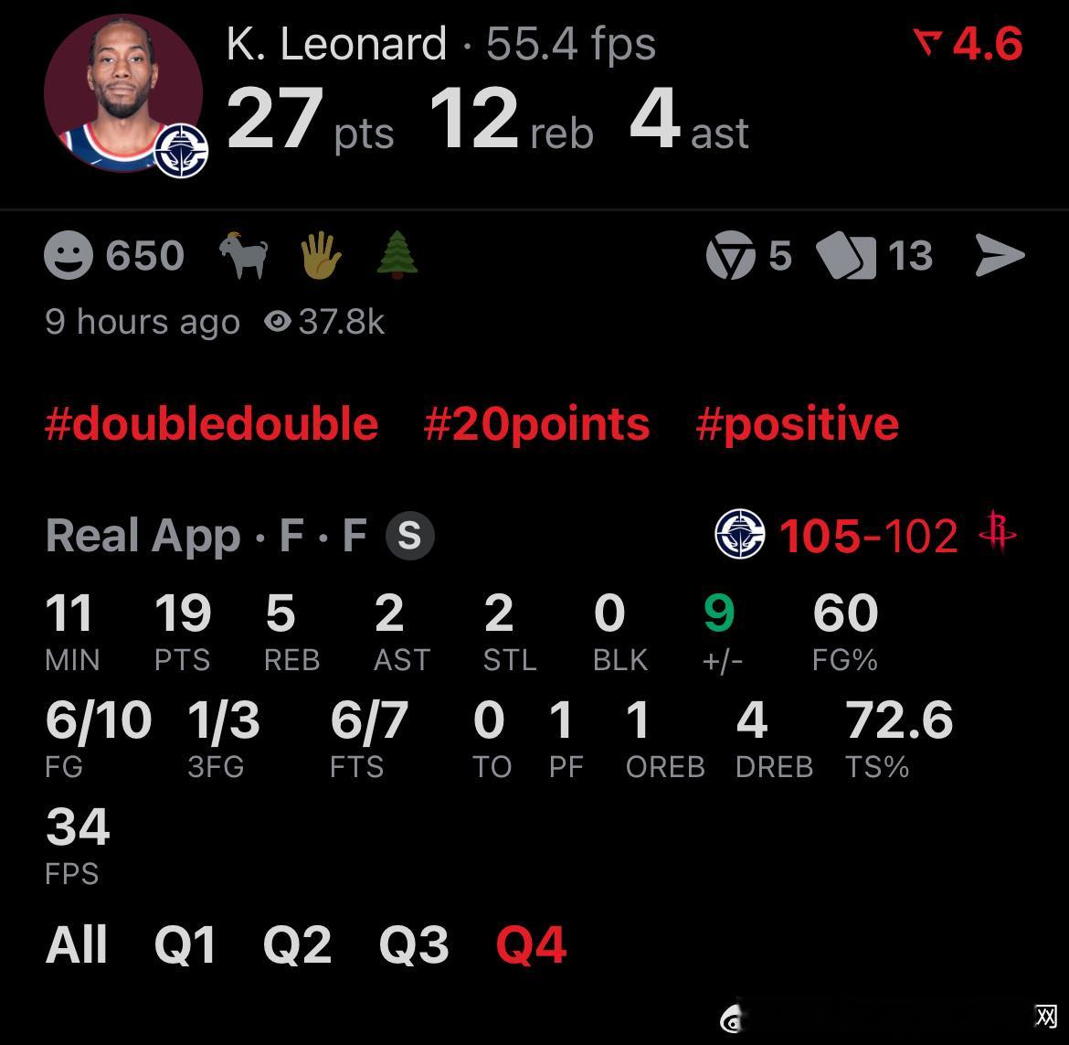 看了下统计，才发现小卡末节19分…..马后炮来看… 双人包夹，第三人伺机游动卡传