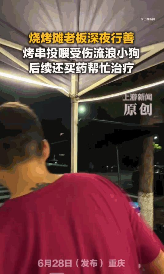 “好人一生平安！”重庆街边烧烤摊出现暖心一幕，一条后腿受伤的流浪小狗蜷缩在摊位旁